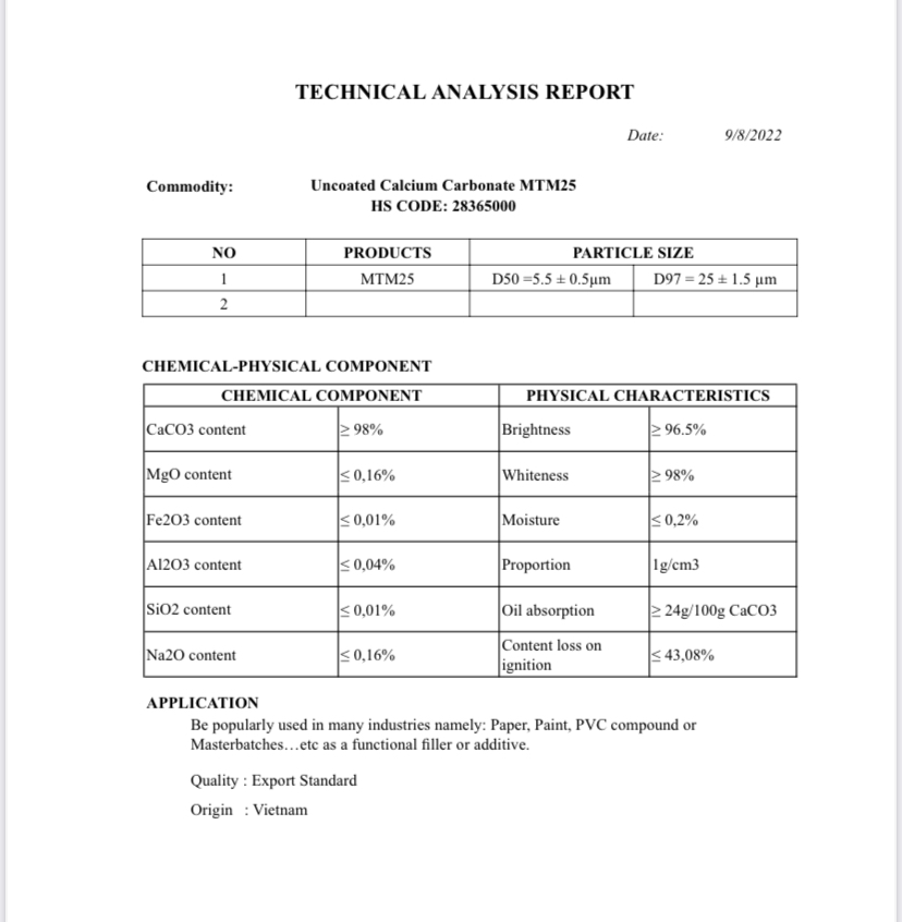 Uncoated Calcium Carbonate