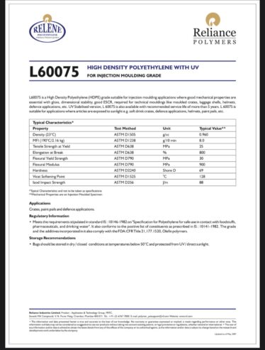 Polymers HDPE HD Moulding Reliance L60075